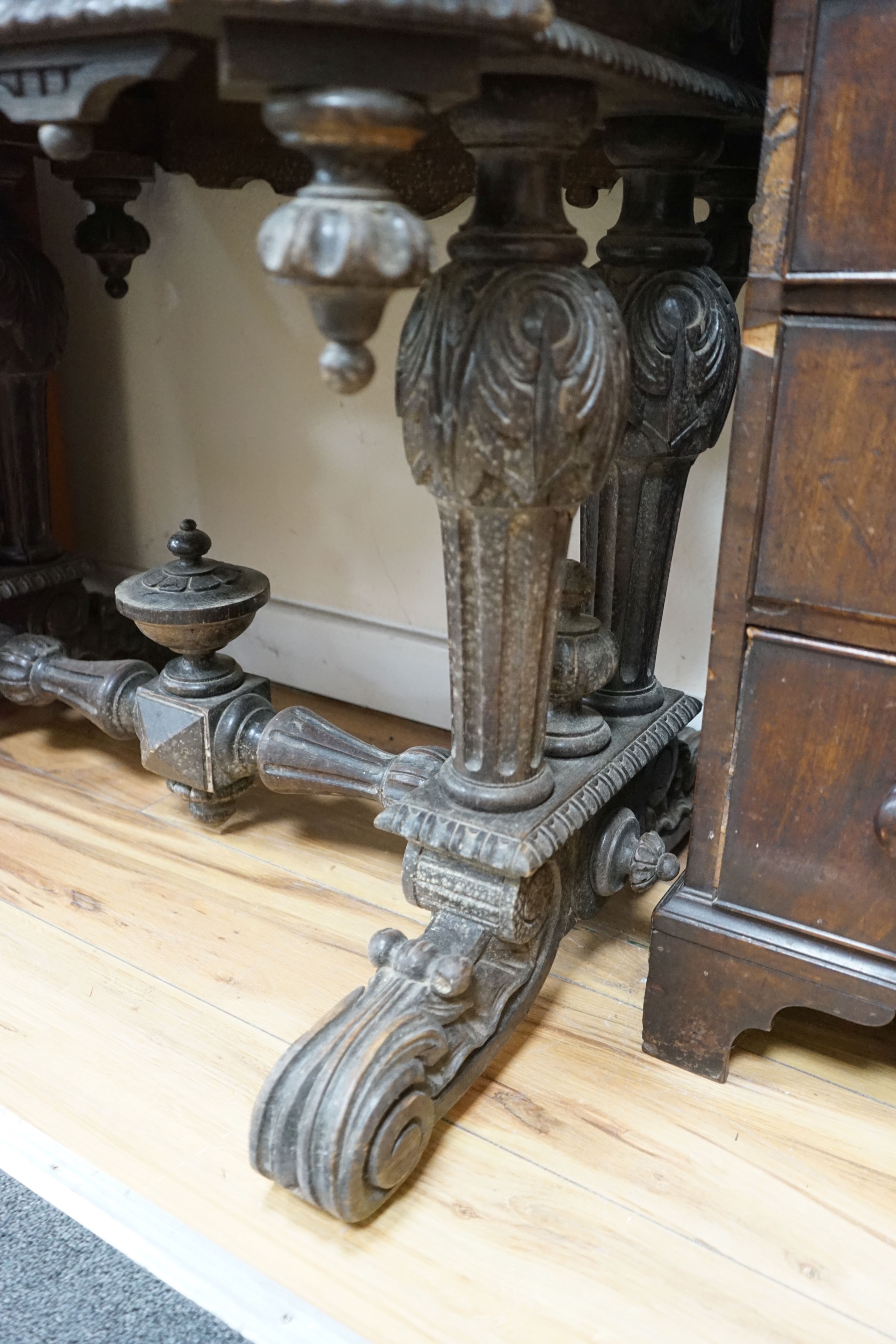 A late 19th century Flemish octagonal carved oak centre table, width 80cm, depth 60cm, height 72cm